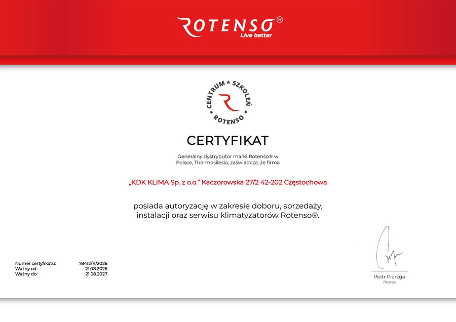 Autoryzowany Partner Rotenso® — certyfikat nr 78412/R/2026